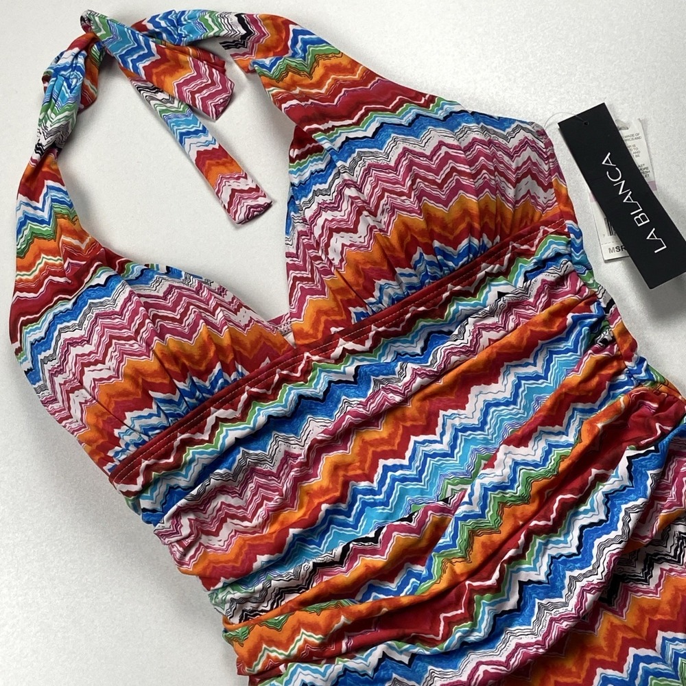 La Blanca 1 PC Halter Swimsuit Size 6 Multicolor Ruched Midsection Swimwear NWT
